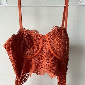 BlaShe Lace Bustier Jumpsuit - Rust Orange